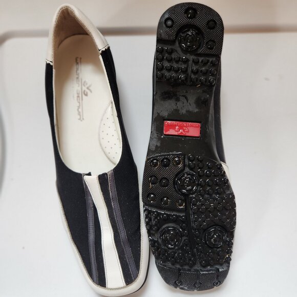 Women’s Golf Shoes — Walter Genuin —(Black/White with Grey Stripes) — - Picture 2 of 6